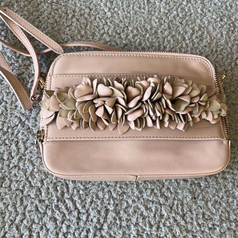 LK BENNETT Crossbody Bag Blush Floral Leather Adjustable Strap Dust Bag Compact